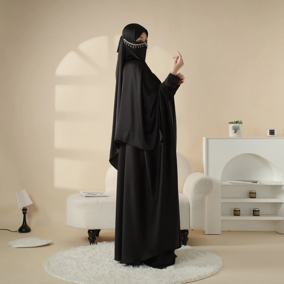 5-Piece Set Butterfly Abaya With Niqab, Loose Full Cover Satin Abaya (MOA019) - Image 19