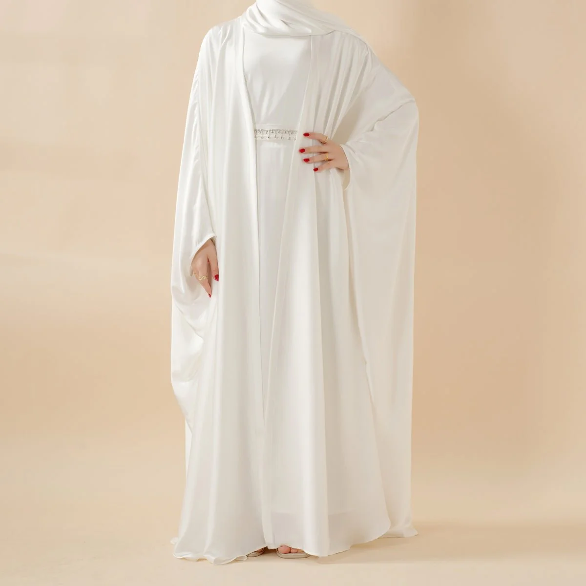 5-Piece Set Butterfly Abaya With Niqab, Loose Full Cover Satin Abaya (MOA019) - Image 4