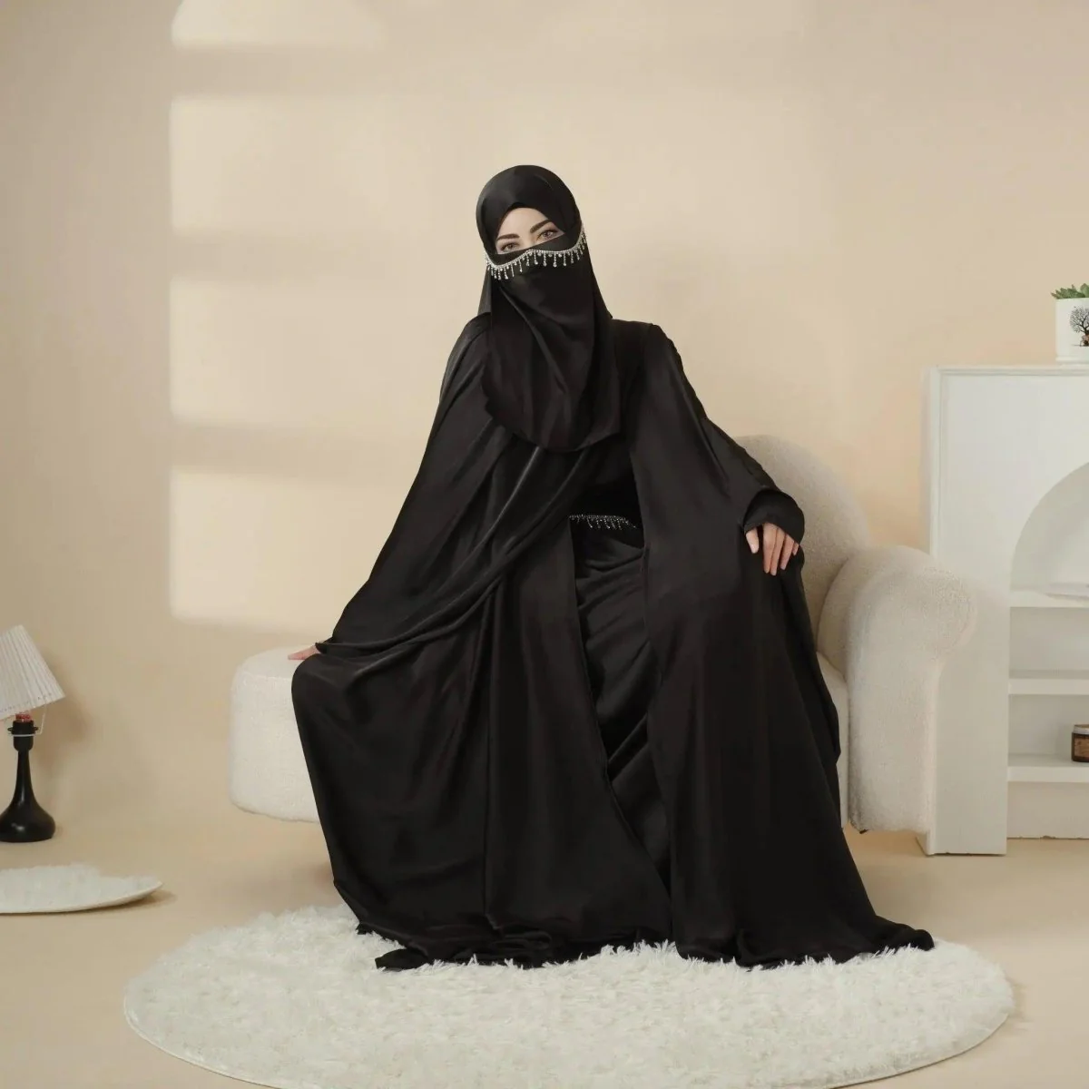 5-Piece Set Butterfly Abaya With Niqab, Loose Full Cover Satin Abaya (MOA019) - Image 6