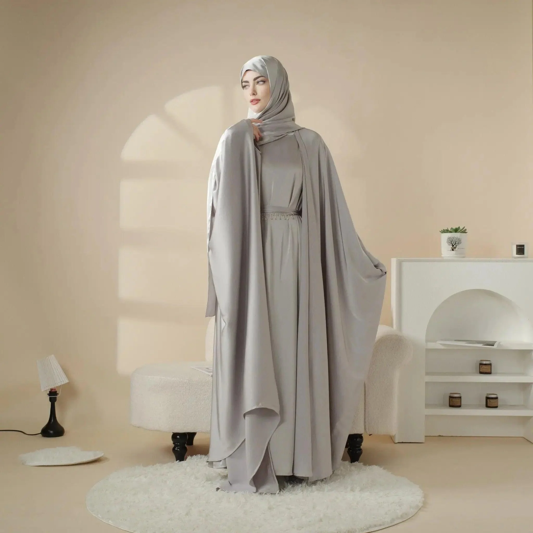 5-Piece Set Butterfly Abaya With Niqab, Loose Full Cover Satin Abaya (MOA019) - Image 7