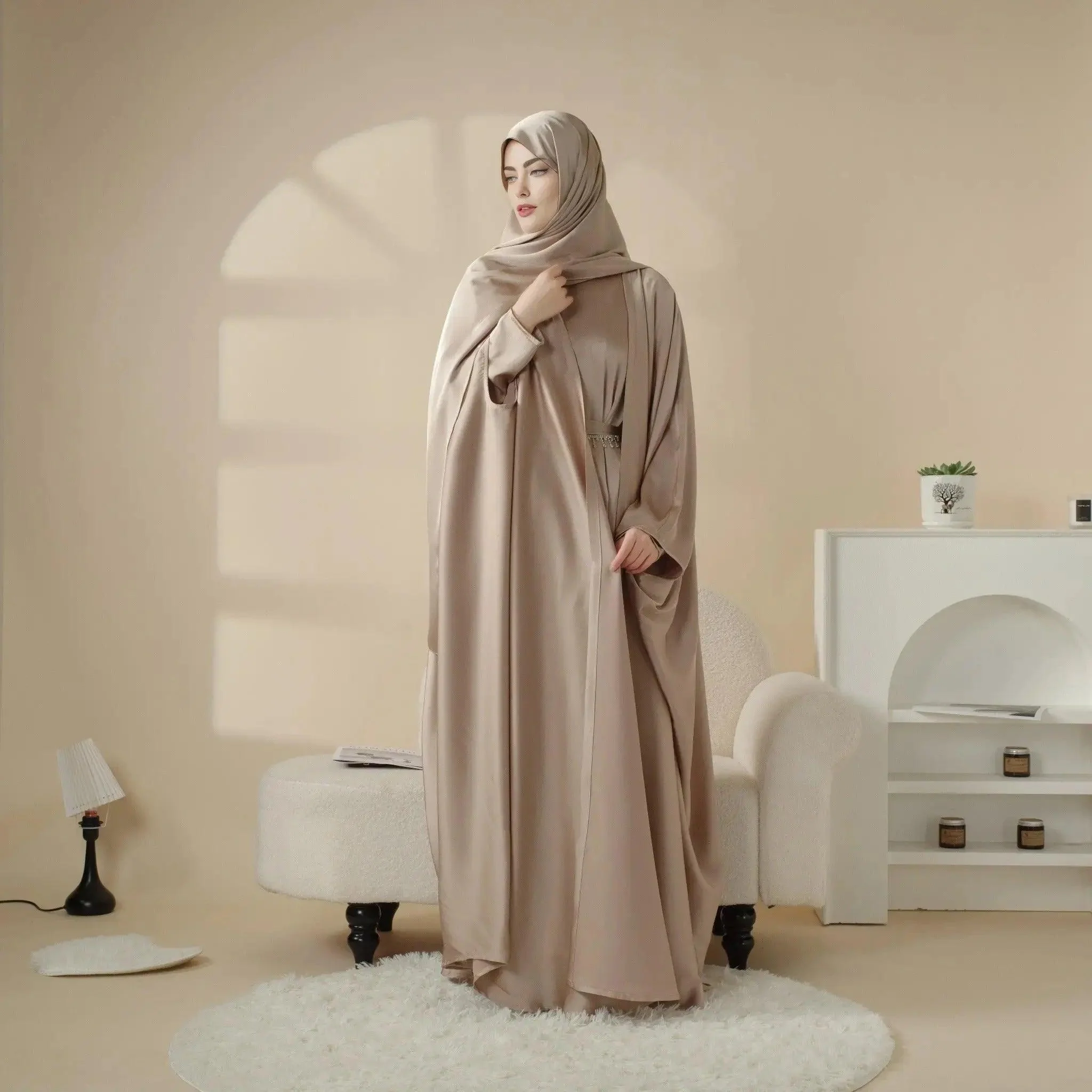 5-Piece Set Butterfly Abaya With Niqab, Loose Full Cover Satin Abaya (MOA019) - Image 9