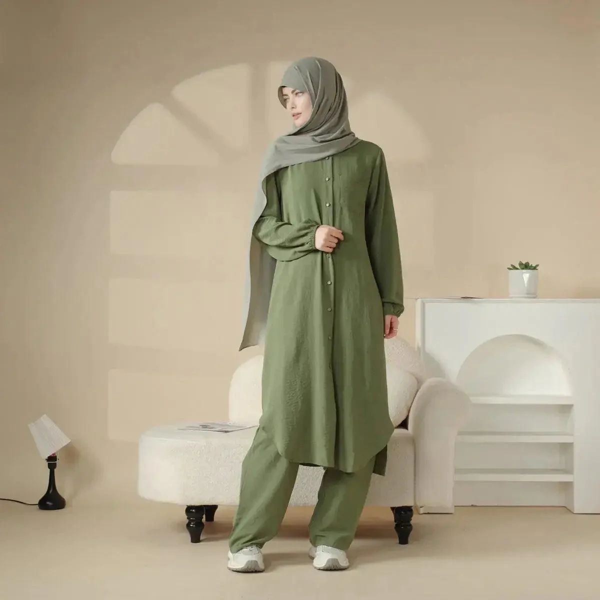 Casual Retro Shirt with Loose Long Pants 2-Piece Set (MOA020) - Image 3
