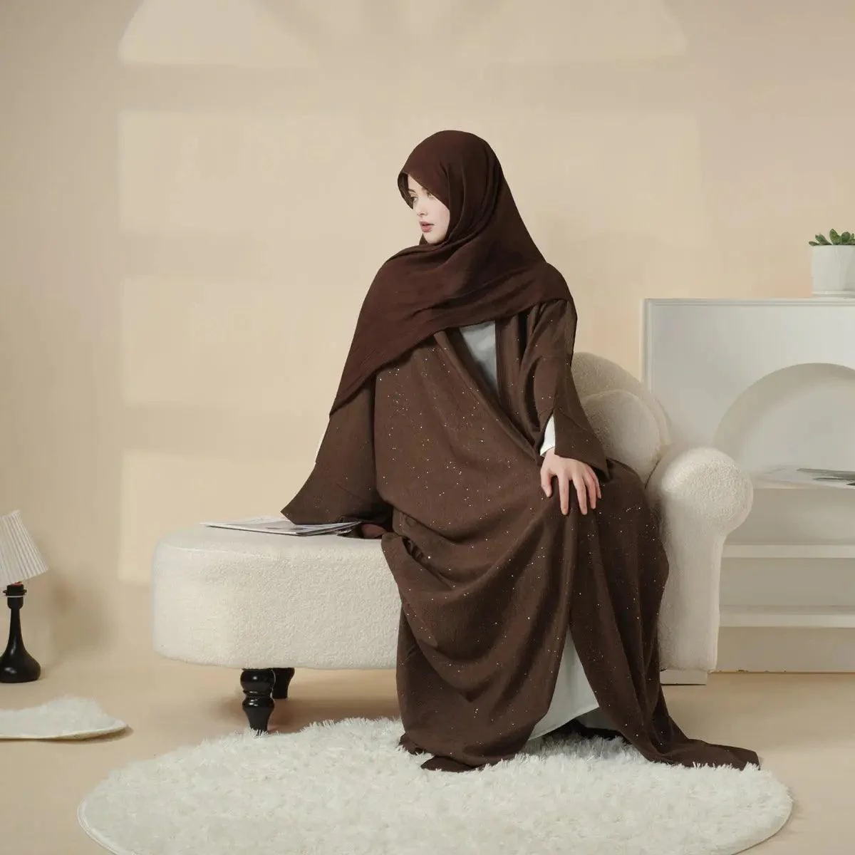Wide Split Sleeve Glittering Ripple Cloth Open Abaya (MOA027) - Image 3