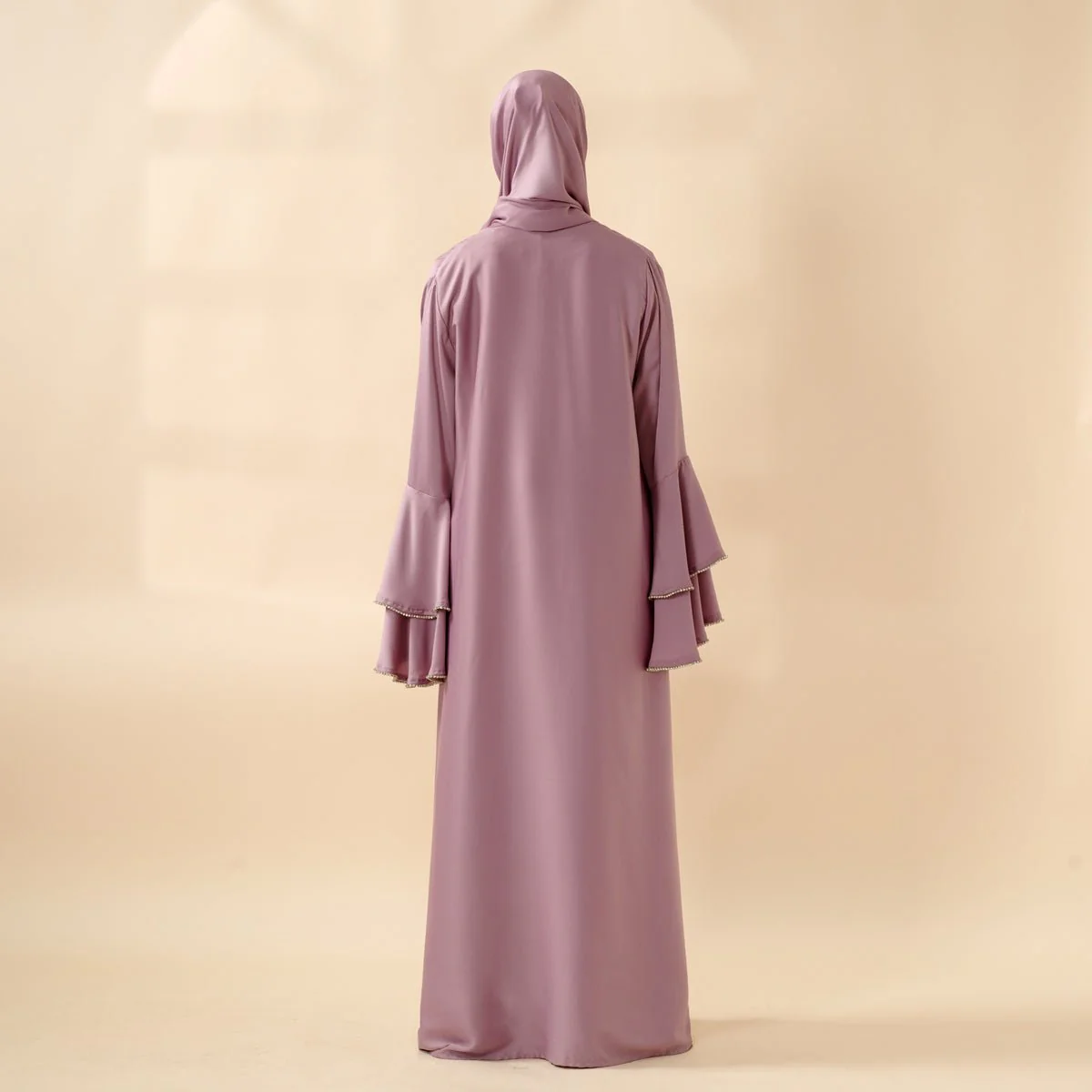 Crepe Satin Ruffle Sleeve Abaya, 5-Piece Set (MOA033) - Image 13