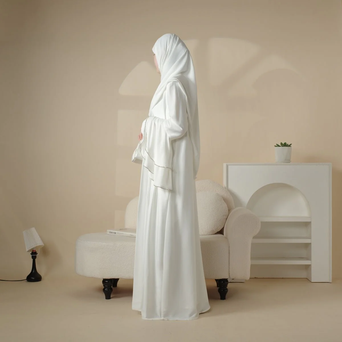 Crepe Satin Ruffle Sleeve Abaya, 5-Piece Set (MOA033) - Image 18