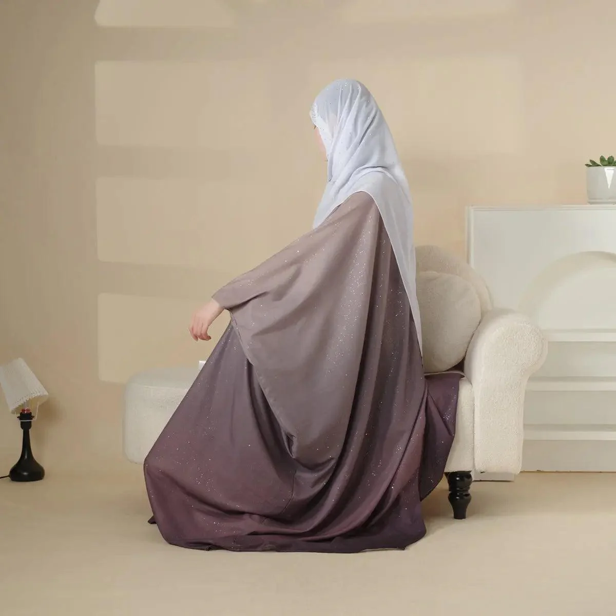 Glitter Gradient Polyester Abaya Set 4-Piece (MOA036) - Image 5
