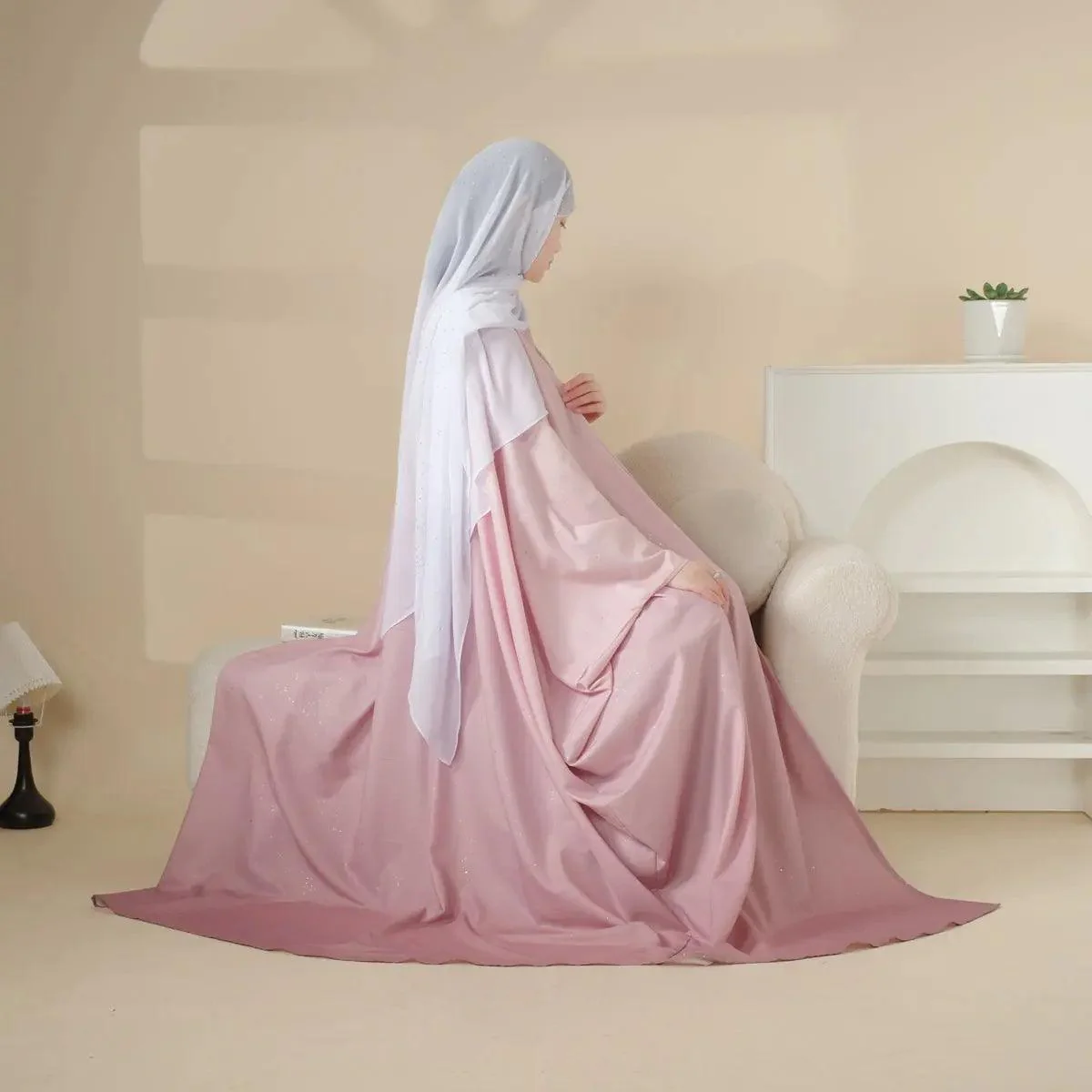 Glitter Gradient Polyester Abaya Set 4-Piece (MOA036) - Image 7