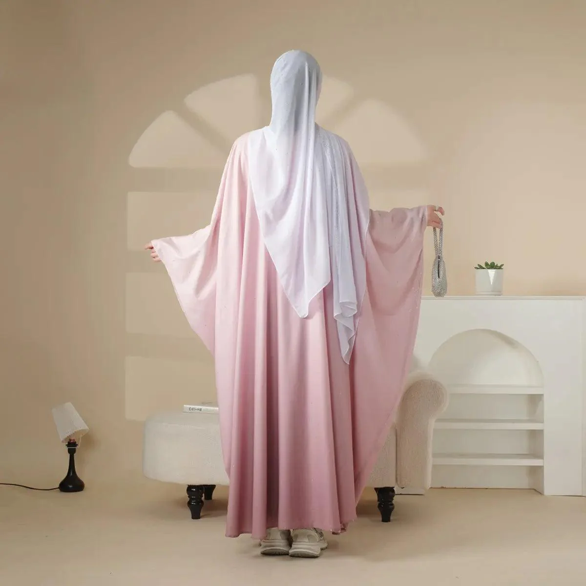 Glitter Gradient Polyester Abaya Set 4-Piece (MOA036) - Image 8