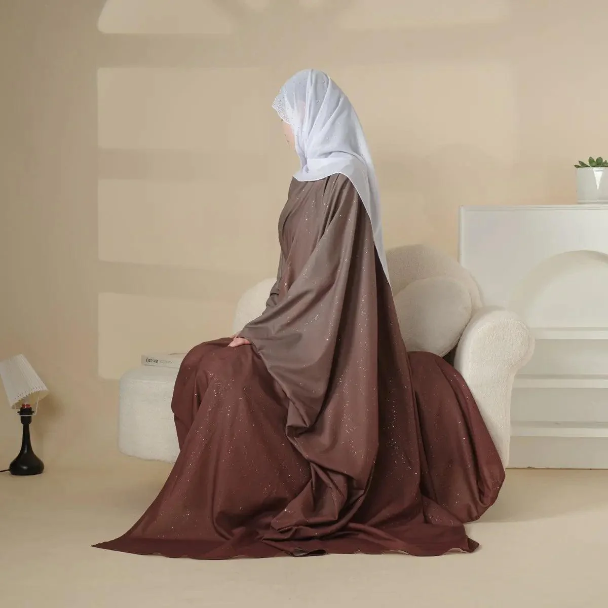 Glitter Gradient Polyester Abaya Set 4-Piece (MOA036) - Image 9