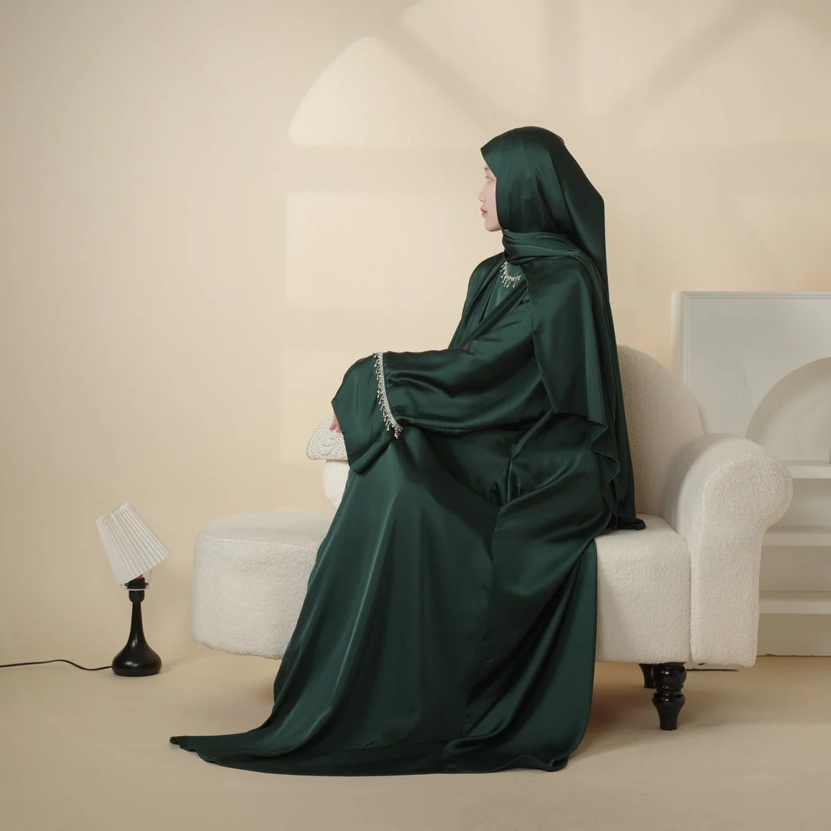 Luxury Satin Abaya With Diamond Tassels Belt,  6-Piece Set (MOA041) - Image 14