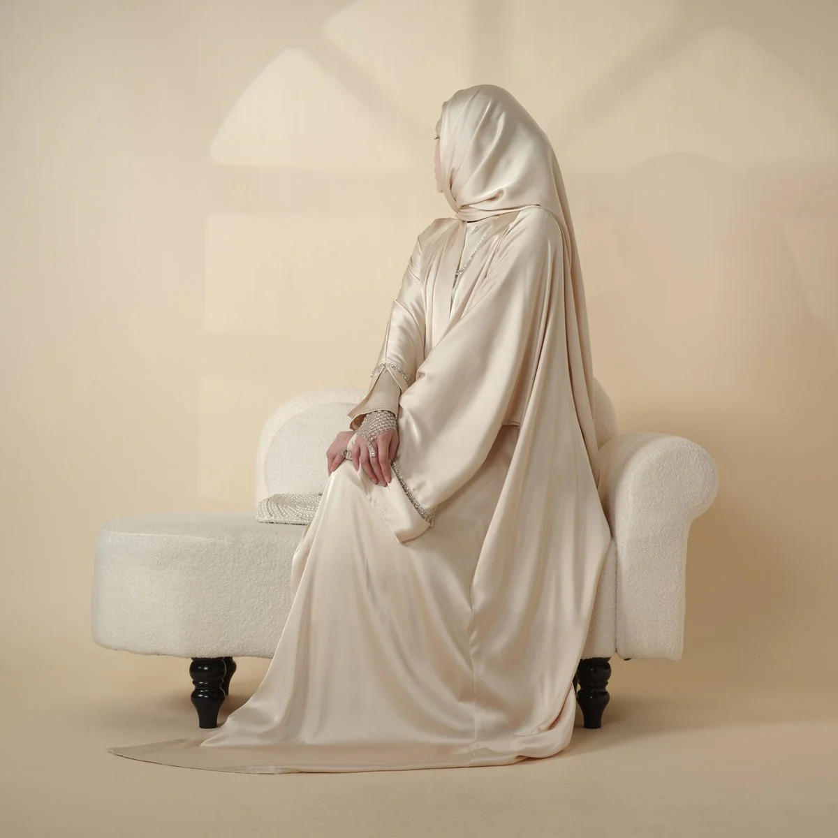 Luxury Satin Abaya With Diamond Tassels Belt,  6-Piece Set (MOA041) - Image 21
