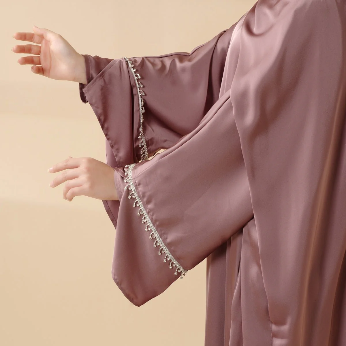 Luxury Satin Abaya With Diamond Tassels Belt,  6-Piece Set (MOA041) - Image 6