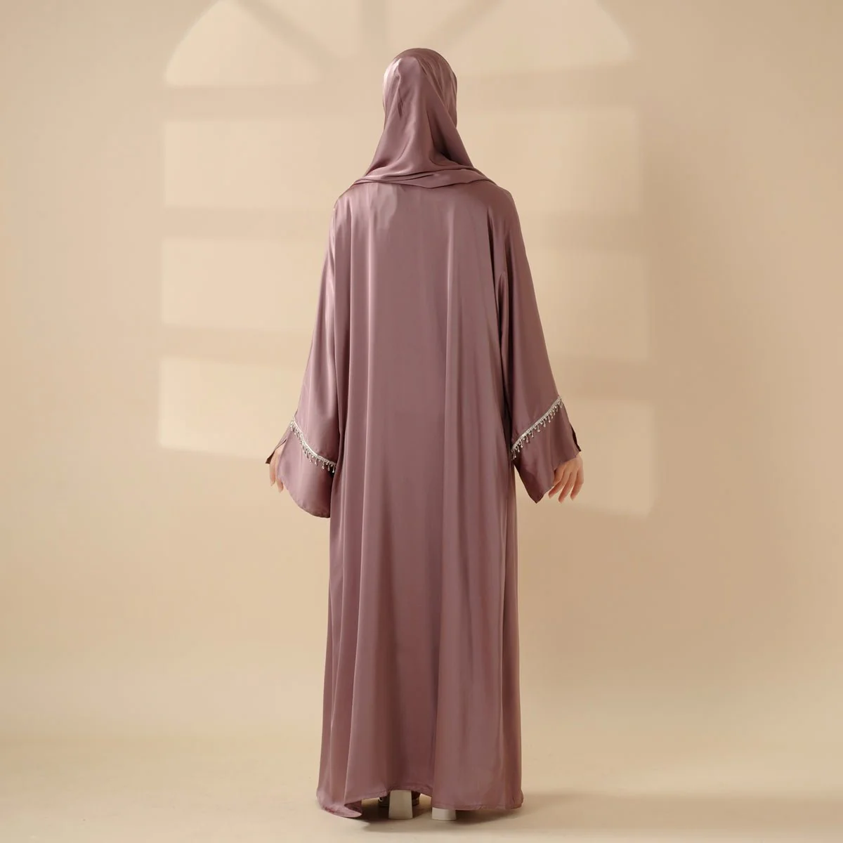 Luxury Satin Abaya With Diamond Tassels Belt,  6-Piece Set (MOA041) - Image 8