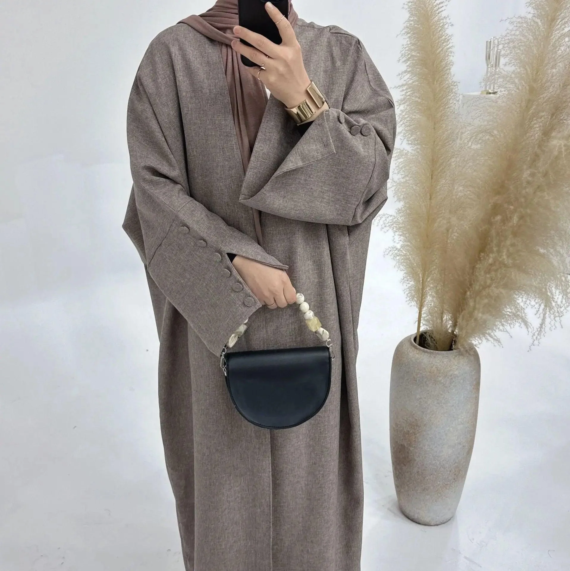 Linen Cardigan Open Abaya (MOA042) - Image 6