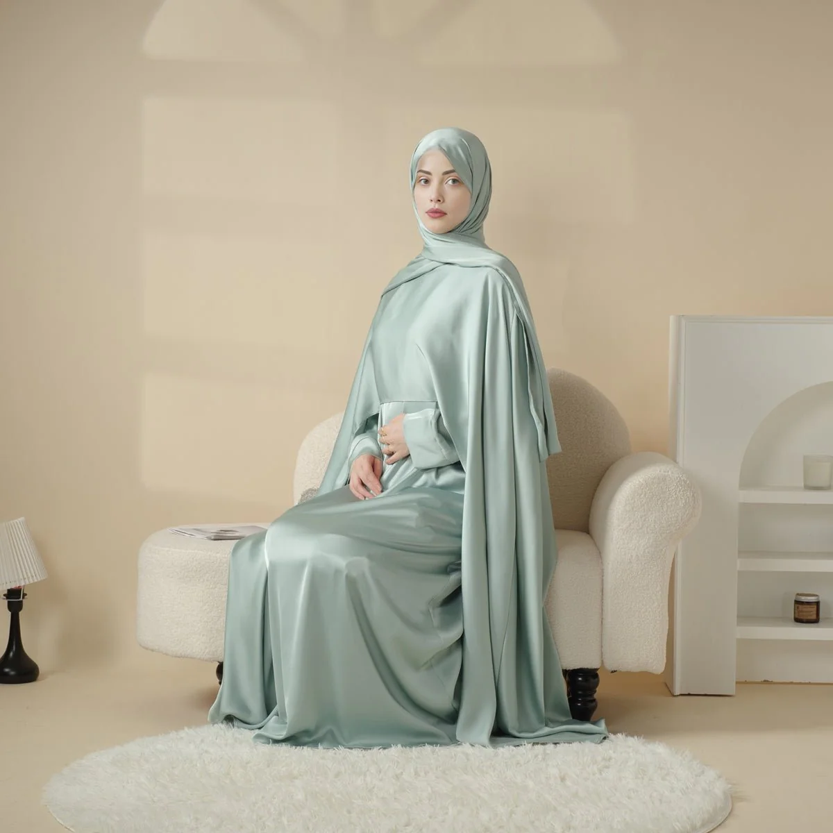 Luxury Wedding Abaya 3-Piece Bridal Abaya Set (MOA044) - Image 10