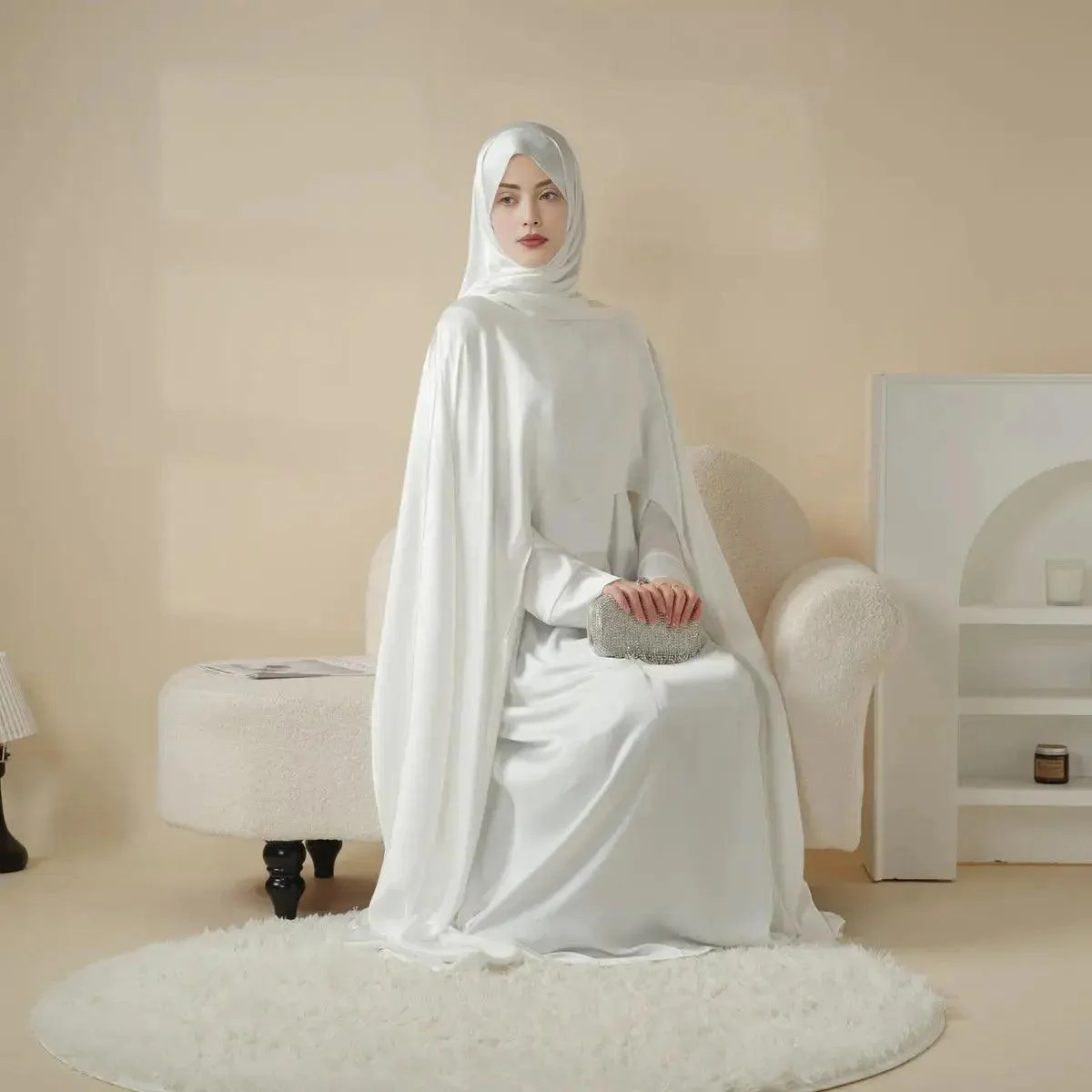 Luxury Wedding Abaya 3-Piece Bridal Abaya Set (MOA044) - Image 4