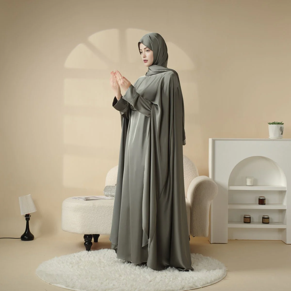 Luxury Wedding Abaya 3-Piece Bridal Abaya Set (MOA044) - Image 7