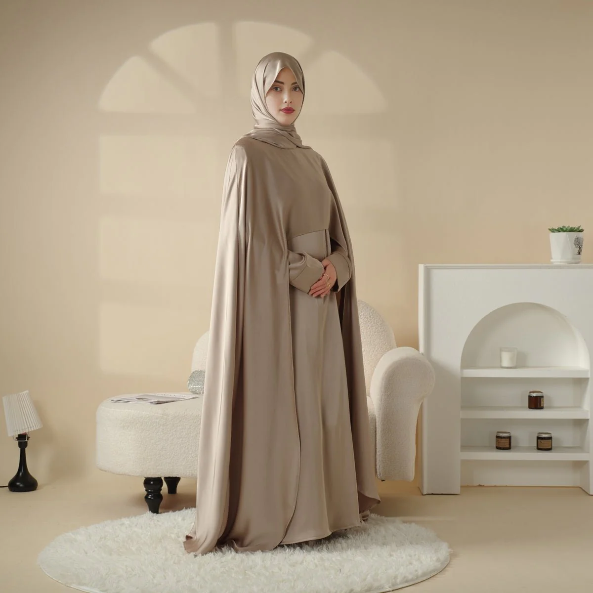 Luxury Wedding Abaya 3-Piece Bridal Abaya Set (MOA044) - Image 8