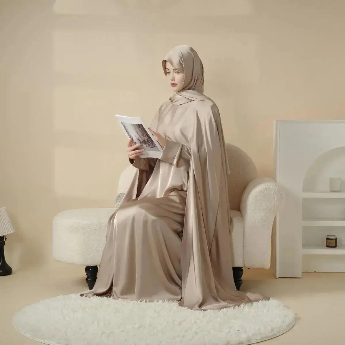 Luxury Wedding Abaya 3-Piece Bridal Abaya Set (MOA044) - Image 9