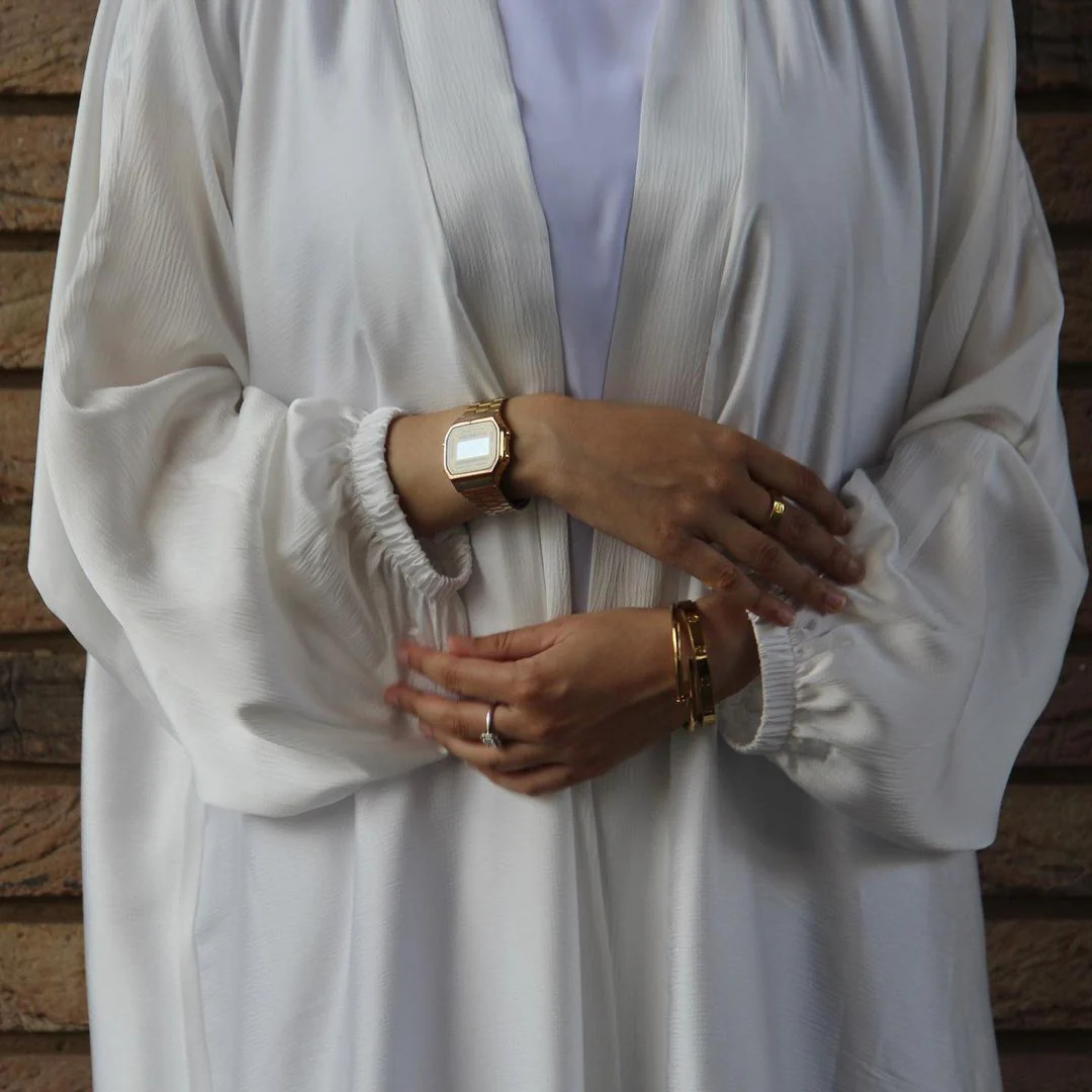 Satin Bunched Sleeve Open Abaya (MOA048) - Image 10