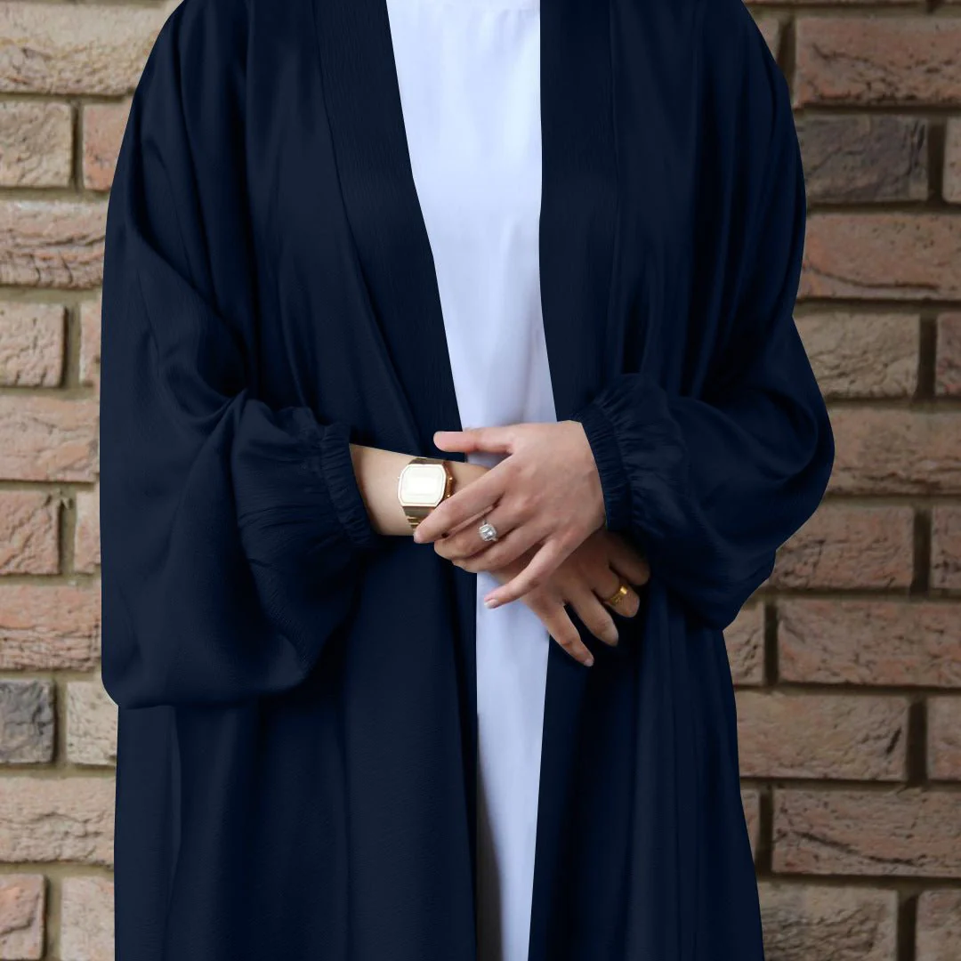 Satin Bunched Sleeve Open Abaya (MOA048) - Image 12