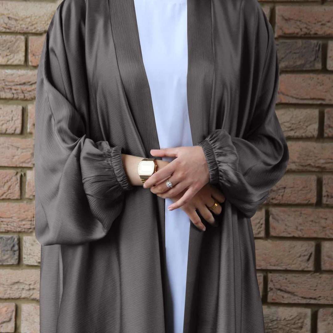 Satin Bunched Sleeve Open Abaya (MOA048) - Image 13