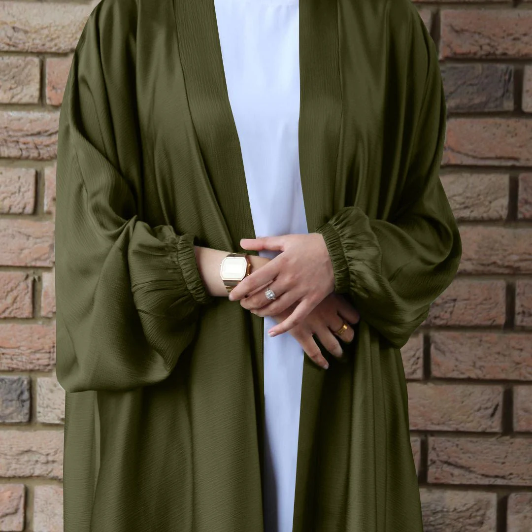 Satin Bunched Sleeve Open Abaya (MOA048) - Image 14