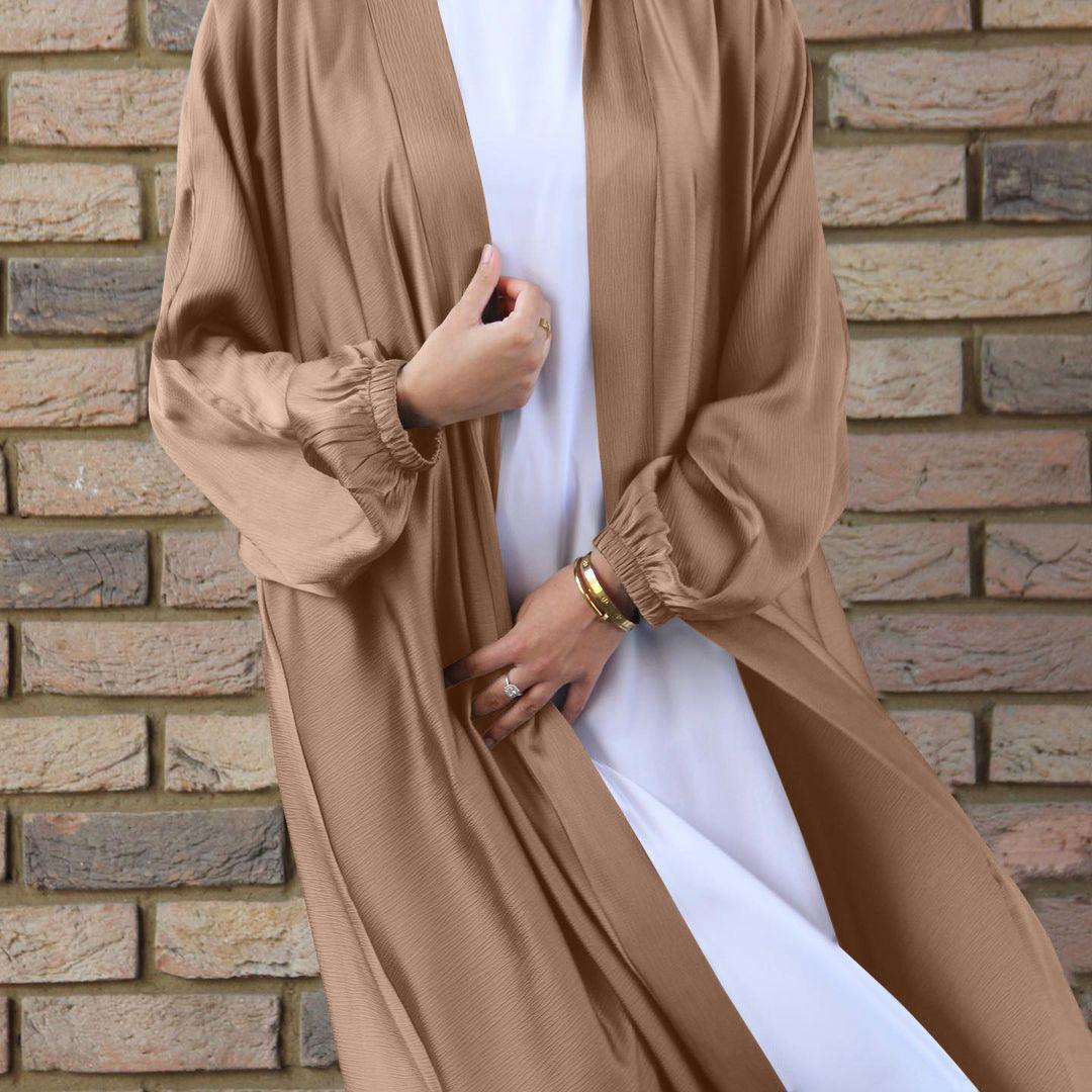 Satin Bunched Sleeve Open Abaya (MOA048) - Image 17