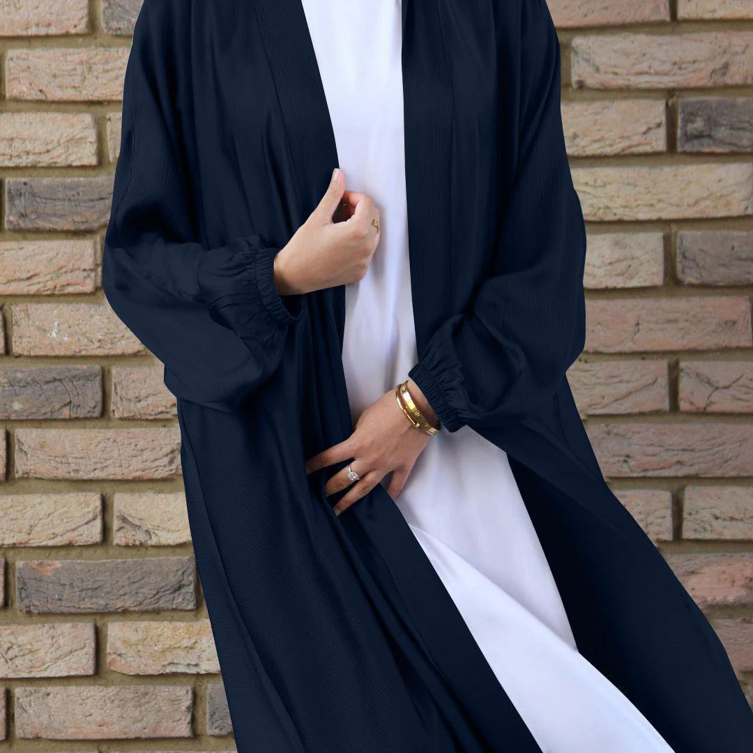 Satin Bunched Sleeve Open Abaya (MOA048) - Image 19