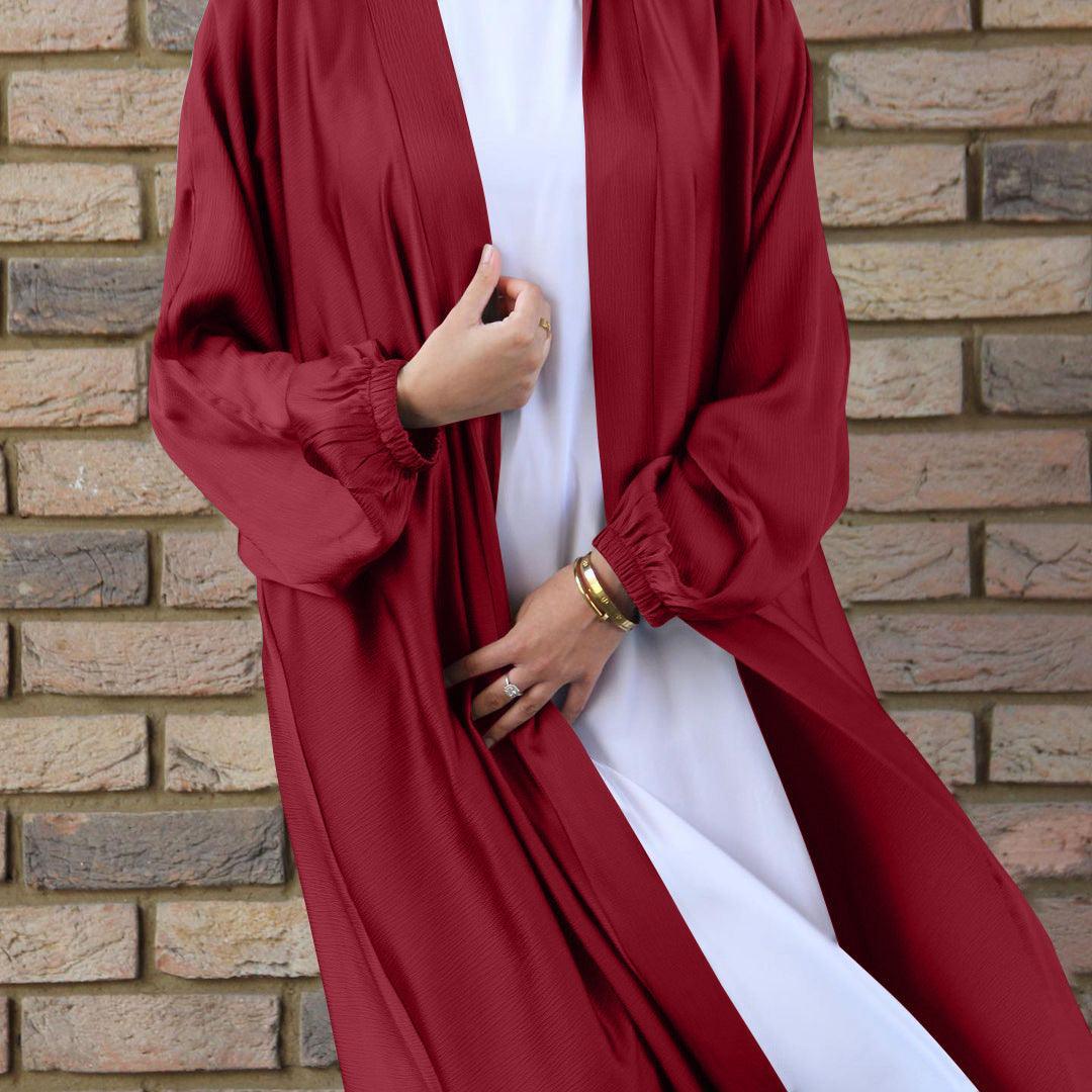 Satin Bunched Sleeve Open Abaya (MOA048) - Image 3