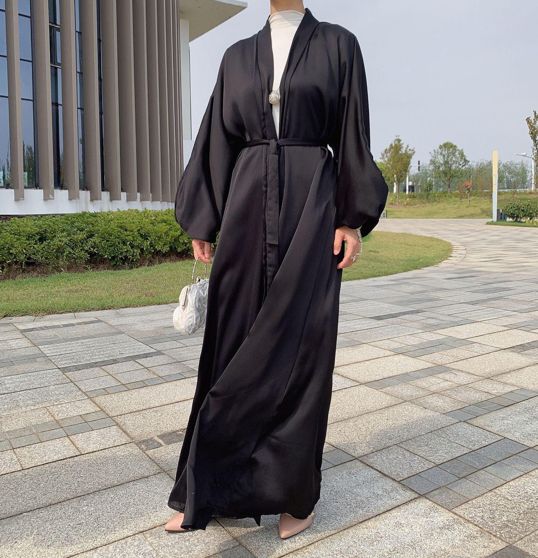 Satin Bunched Sleeve Open Abaya (MOA048) - Image 5