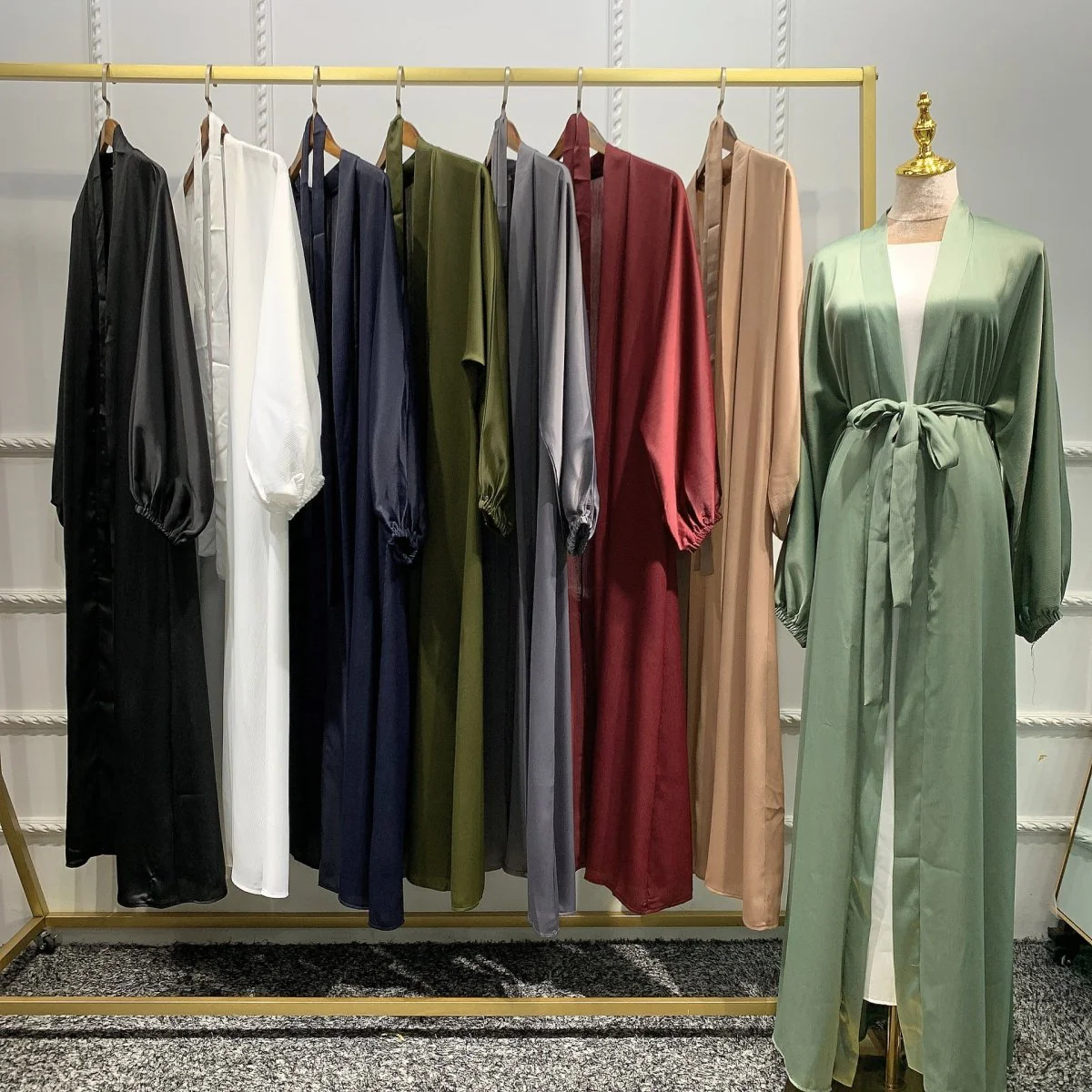 Satin Bunched Sleeve Open Abaya (MOA048) - Image 6