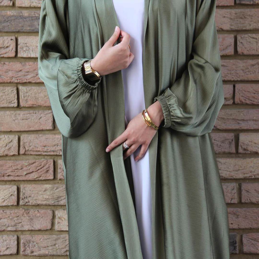 Satin Bunched Sleeve Open Abaya (MOA048) - Image 9