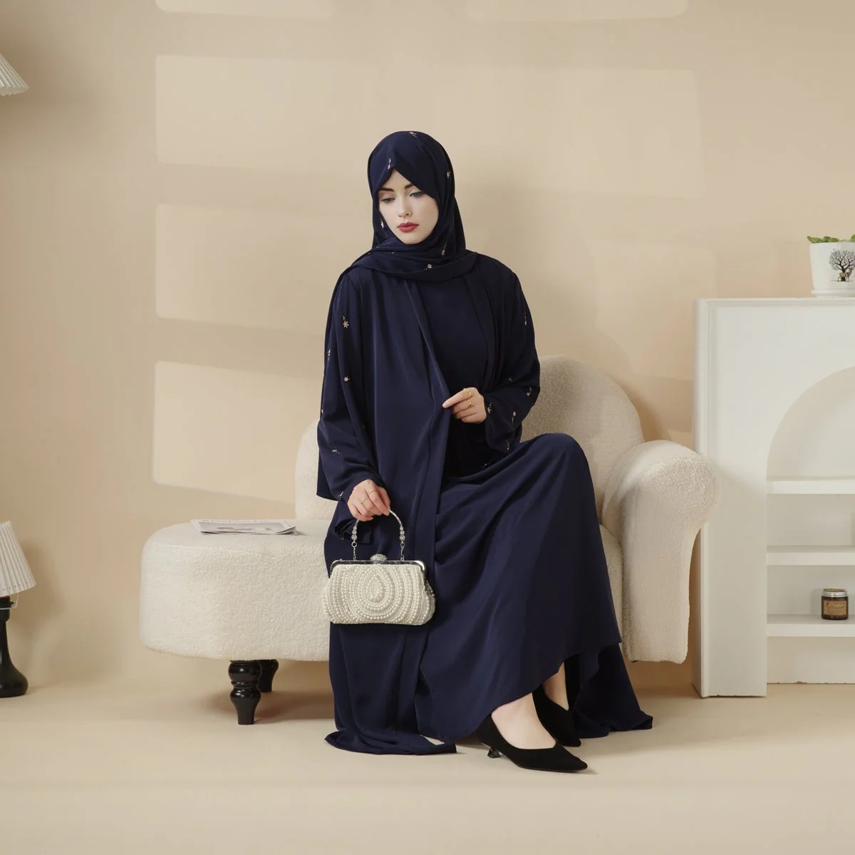 Tulip Embroidery Open Abaya 4-Piece Set (MOA051) - Image 10