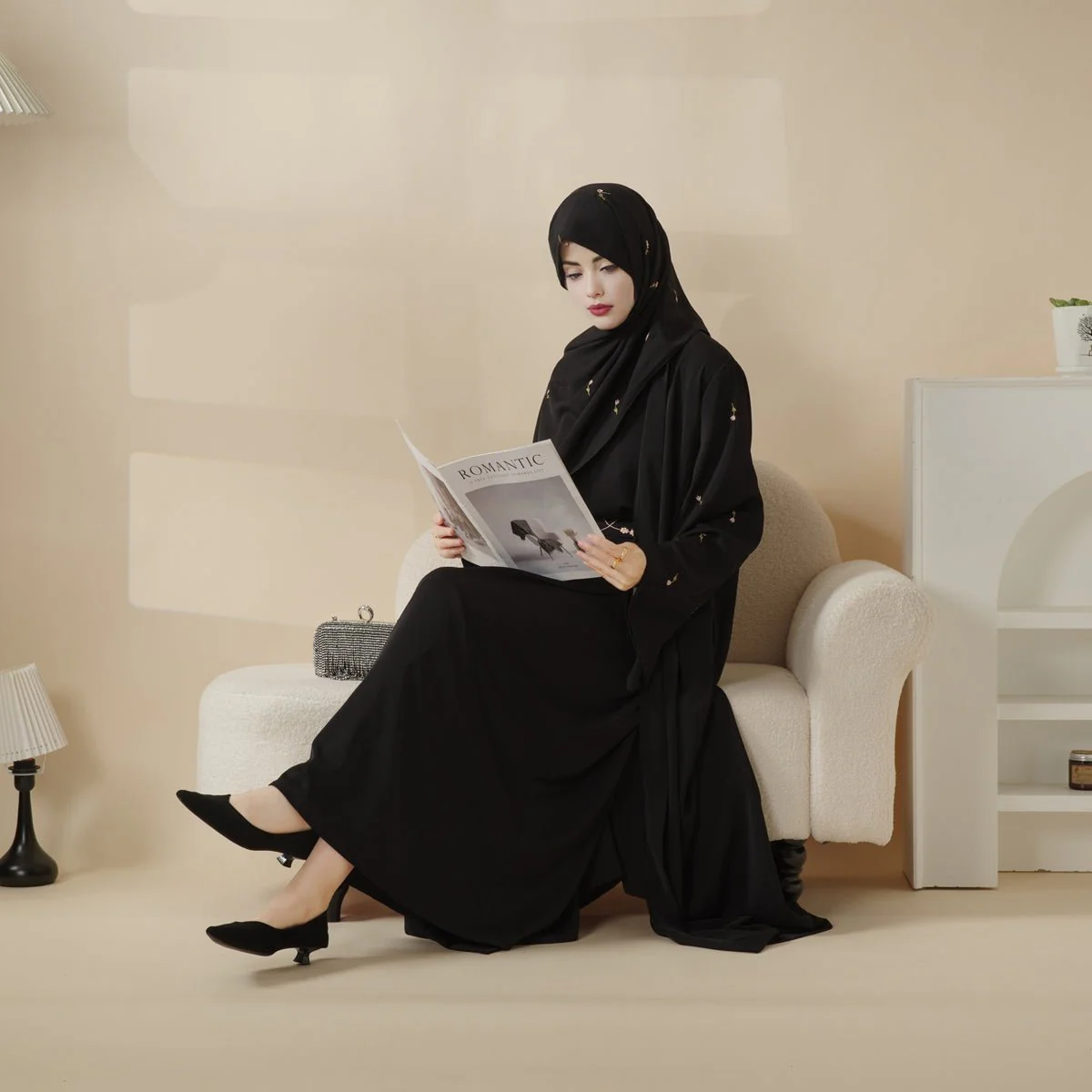 Tulip Embroidery Open Abaya 4-Piece Set (MOA051) - Image 12