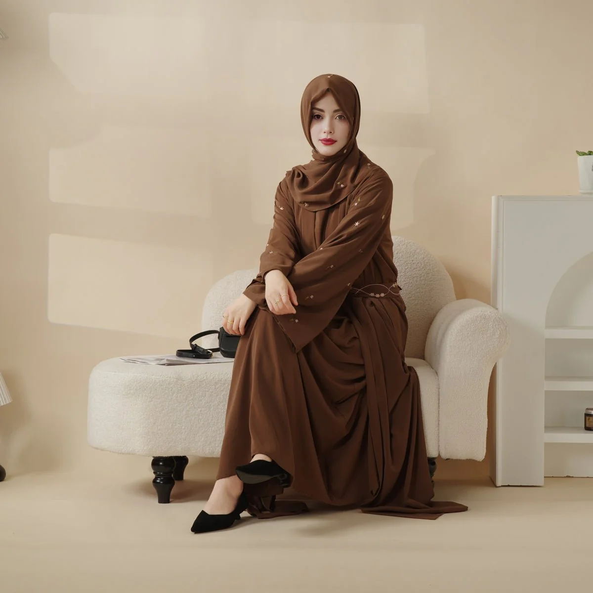 Tulip Embroidery Open Abaya 4-Piece Set (MOA051) - Image 14