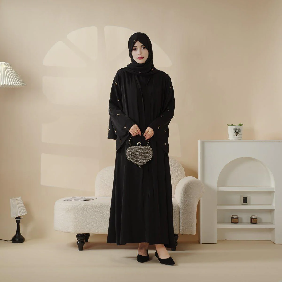 Tulip Embroidery Open Abaya 4-Piece Set (MOA051) - Image 3