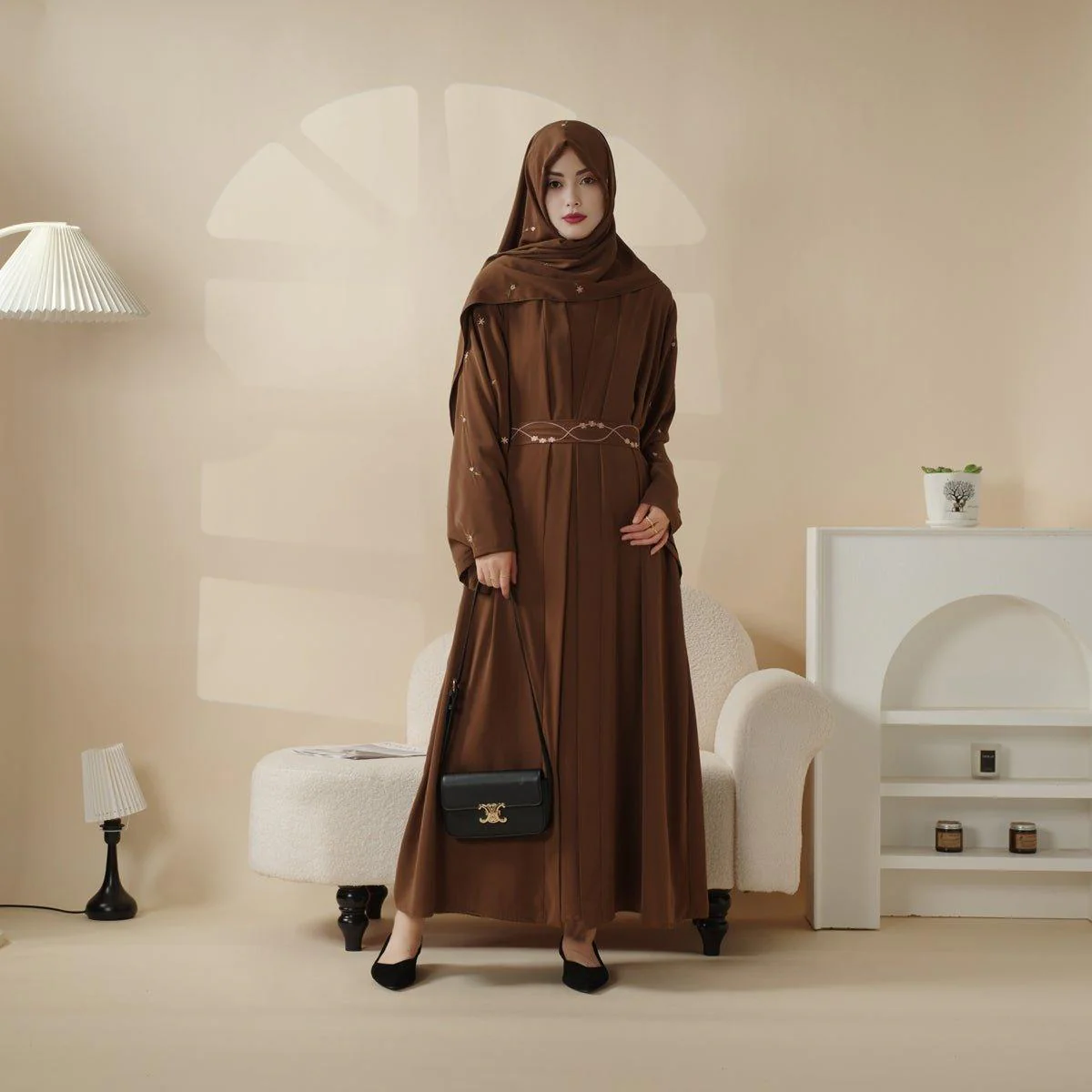 Tulip Embroidery Open Abaya 4-Piece Set (MOA051) - Image 4