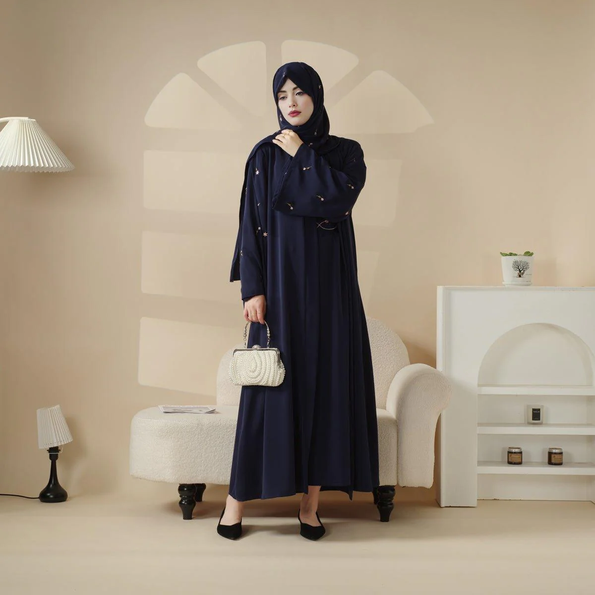 Tulip Embroidery Open Abaya 4-Piece Set (MOA051) - Image 5