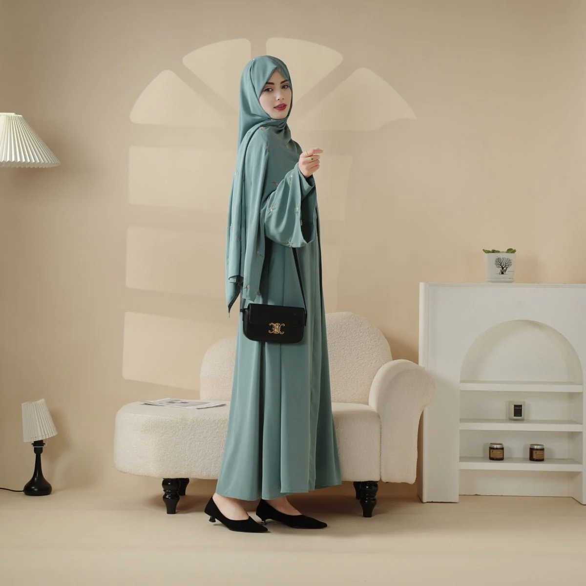 Tulip Embroidery Open Abaya 4-Piece Set (MOA051) - Image 7