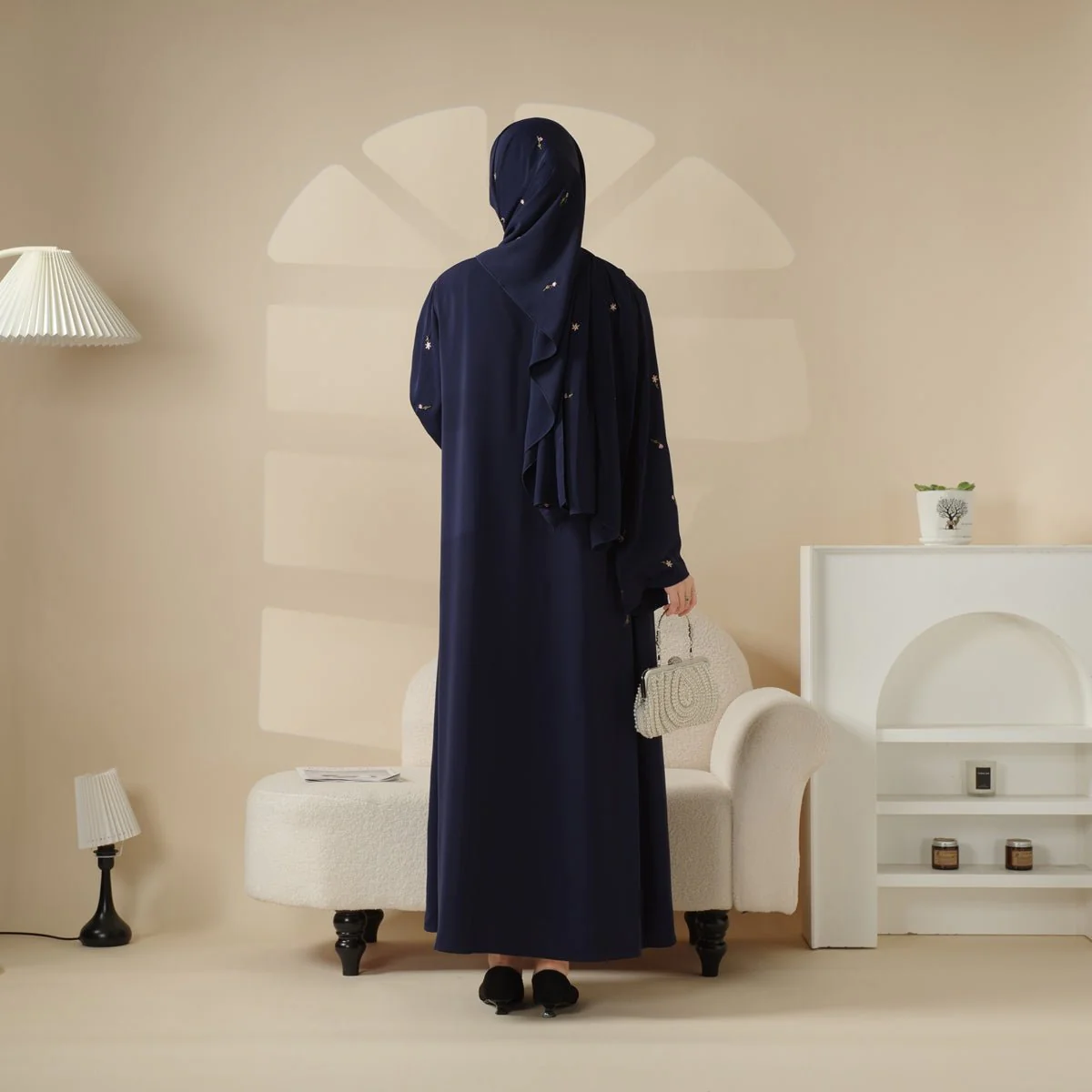 Tulip Embroidery Open Abaya 4-Piece Set (MOA051) - Image 9