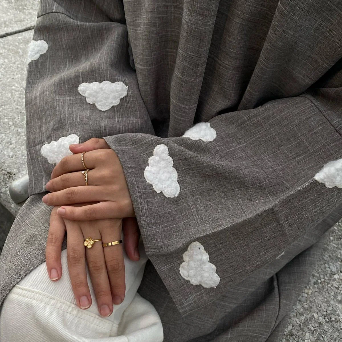 Stylish Cloud Embroidered Elegant Cardigan Abaya (MOA053) - Image 11