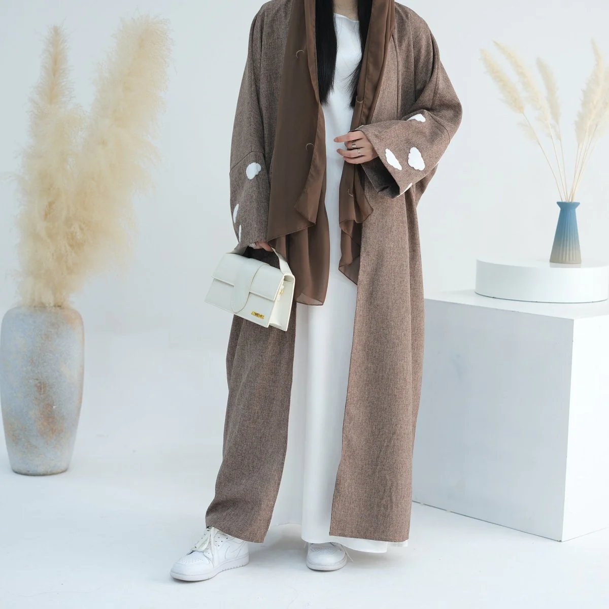 Stylish Cloud Embroidered Elegant Cardigan Abaya (MOA053) - Image 7