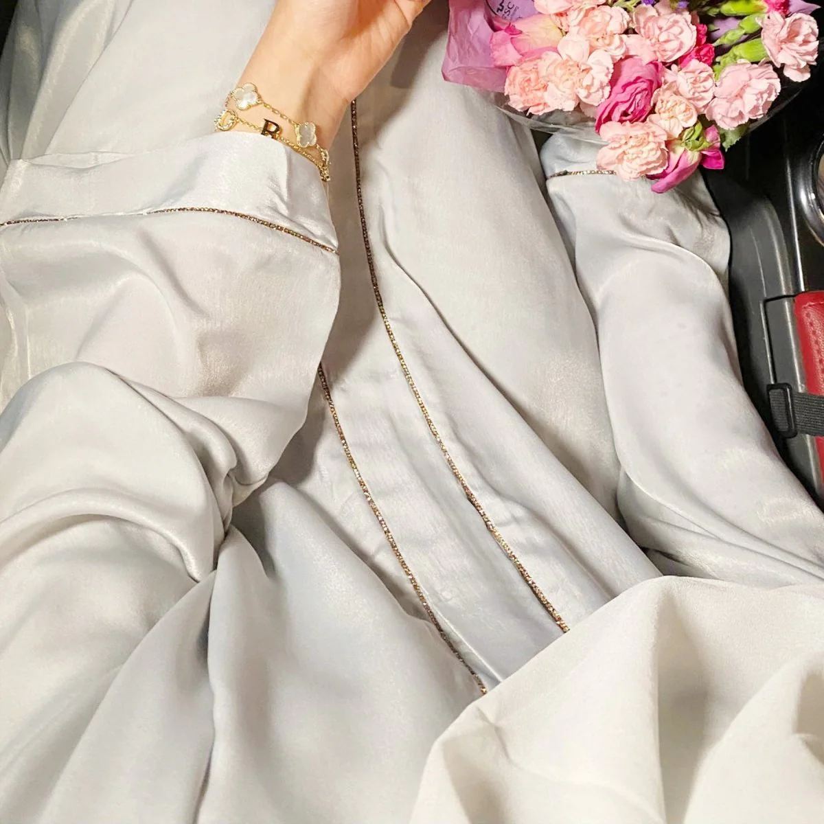 Solid Colour Trimmed Abaya Cardigan 3-Piece Set (MOA055) - Image 11