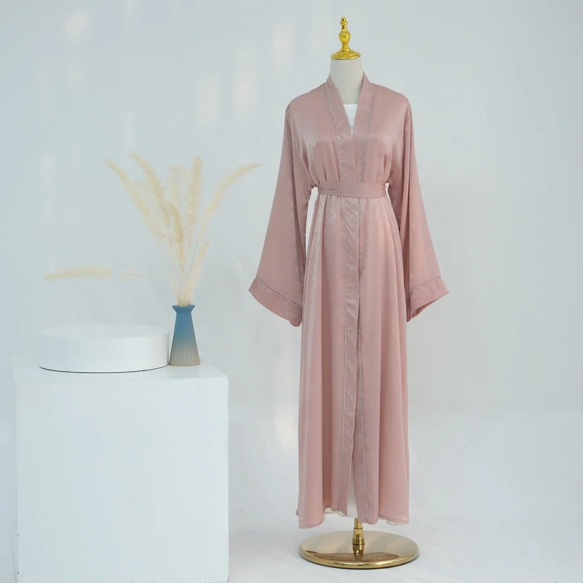 Solid Colour Trimmed Abaya Cardigan 3-Piece Set (MOA055) - Image 12