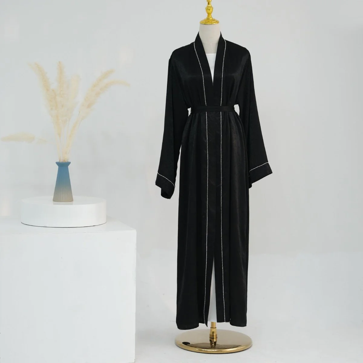 Solid Colour Trimmed Abaya Cardigan 3-Piece Set (MOA055) - Image 13