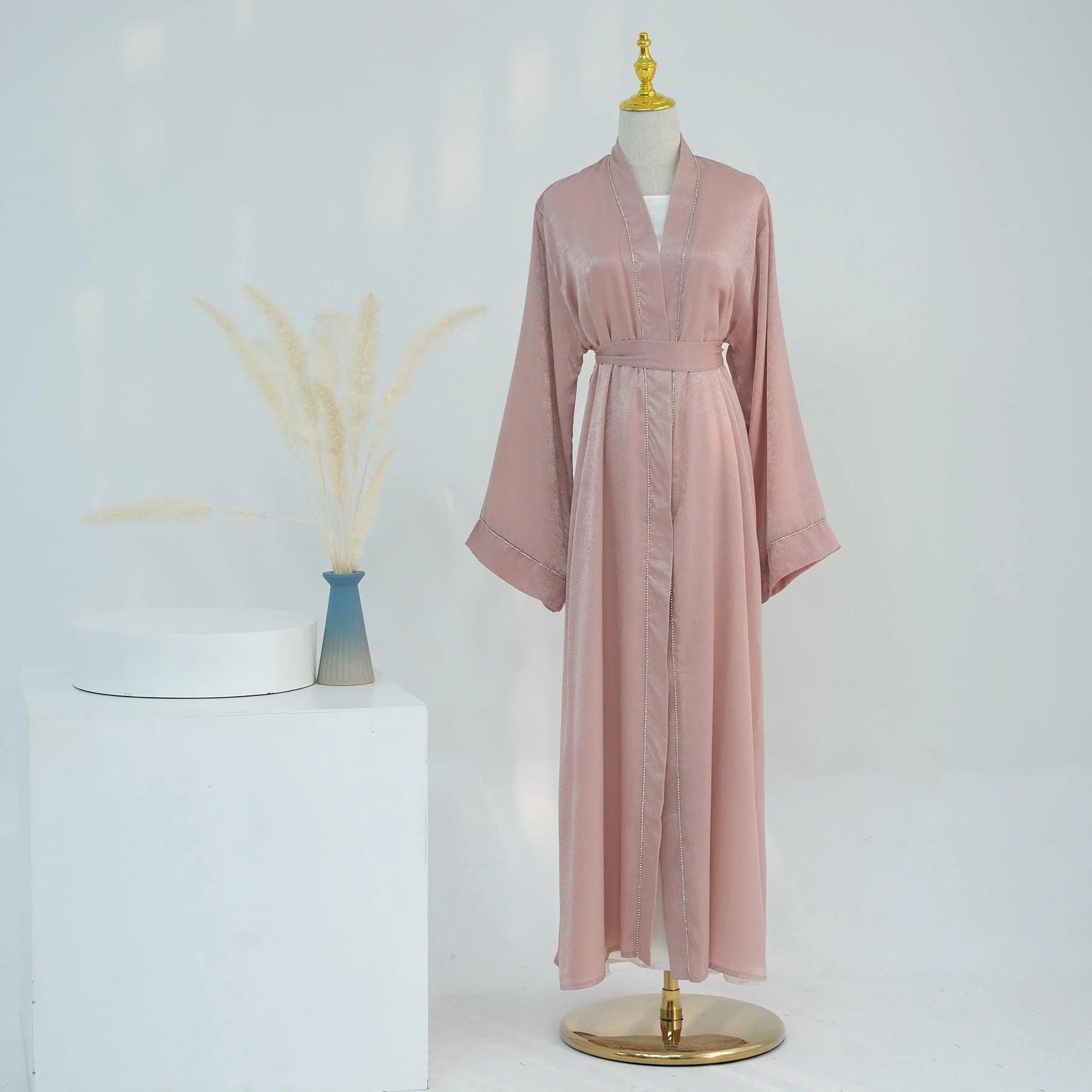 Solid Colour Trimmed Abaya Cardigan 3-Piece Set (MOA055) - Image 5