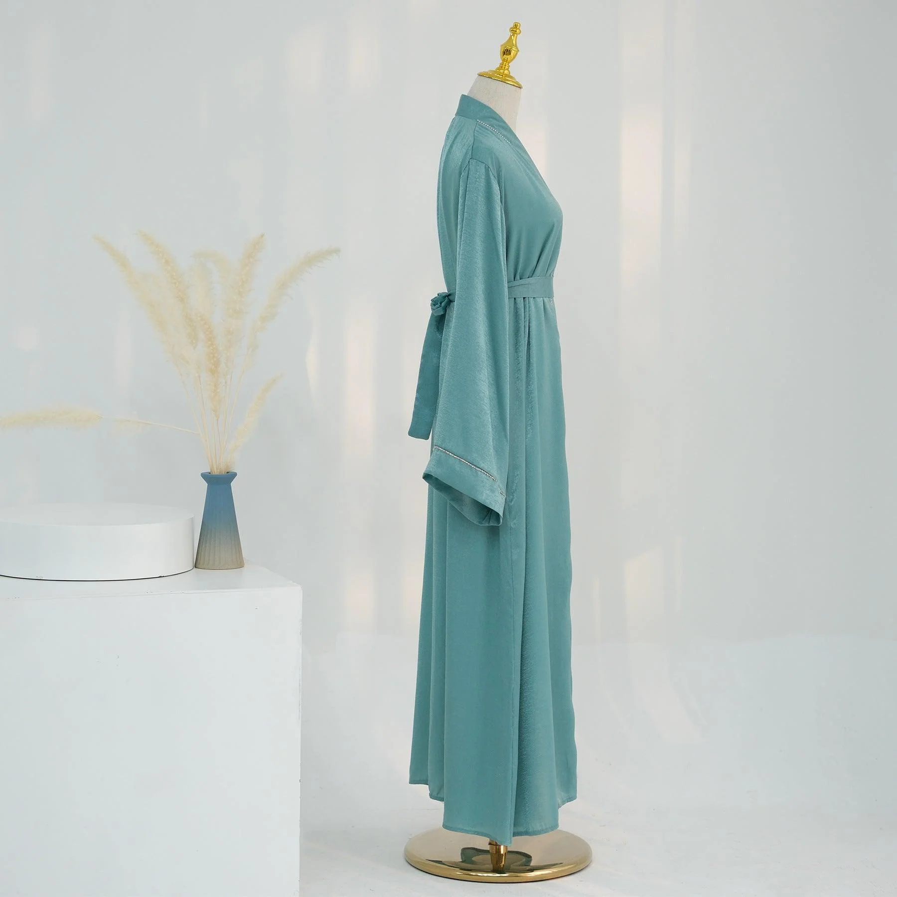 Solid Colour Trimmed Abaya Cardigan 3-Piece Set (MOA055) - Image 8