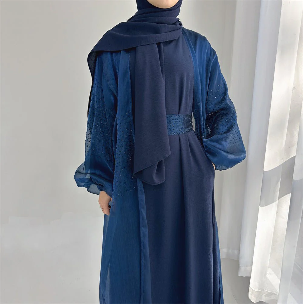 Wave Bubble Sleeve Abaya 4-Piece Set (MOA057) - Image 12