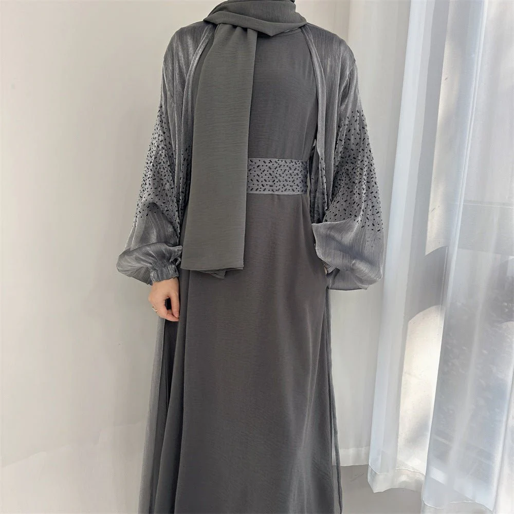 Wave Bubble Sleeve Abaya 4-Piece Set (MOA057) - Image 13